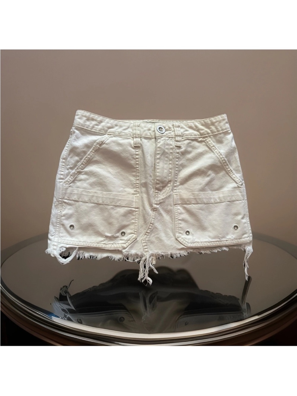 Free People White Distressed Denim Mini Skirt